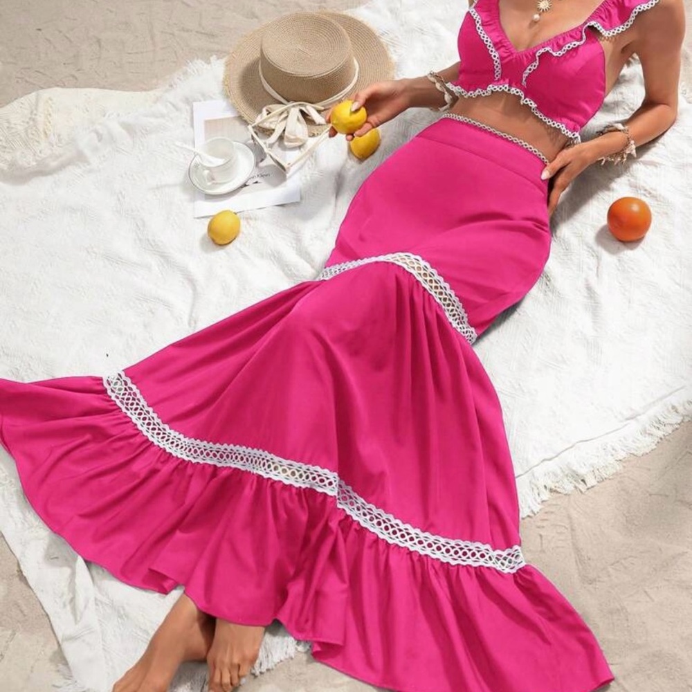 SHEIN Fuchsia Maxi Skirt with Lace Detail
